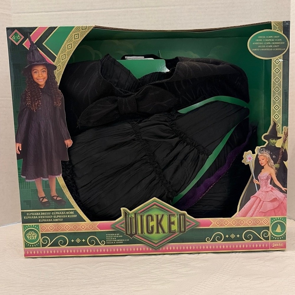 Wicked Elphaba Costume Child Size 4-6X Dress Cape Hat Halloween Movie Witch